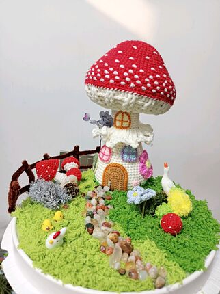 成品  钩织玩偶 蘑菇房 场景