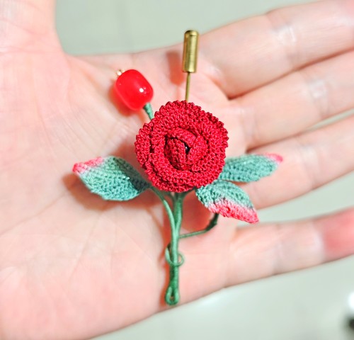 成品 微钩 发夹 胸针 80号蕾丝玫瑰花
