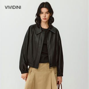 VIVIDINI 休闲女士百搭单皮皮衣夹克
