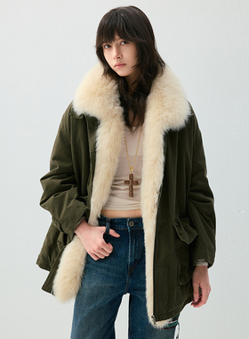 VIVIDINI中长款冬季狐狸毛羽绒服外套
