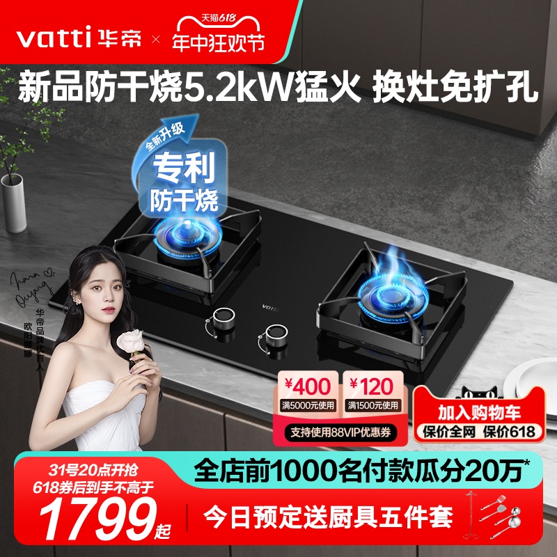 华帝家用燃气灶防干烧定时厨房嵌入式煤气灶双灶台旗舰店301F/79B 大家电 燃气灶 原图主图