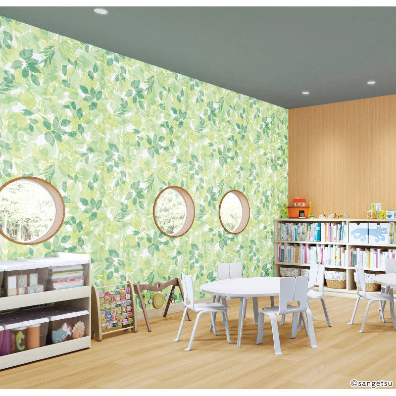 童趣动物绿叶纹儿童房背景墙日本进口墙纸壁纸 FAITH系列按米零卖