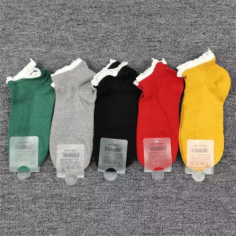 双针纯棉袜子女短筒秋季吸汗百搭花边袜外贸单纯色里外全棉女士袜,女士内衣/男士内衣/家居服,短袜,淘宝优惠券,粉丝福利购,淘宝优惠卷