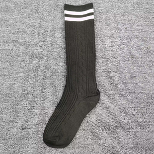 高筒袜子女春季 及膝袜日系纯棉袜黑色小腿袜两道杠学院风女袜 长款