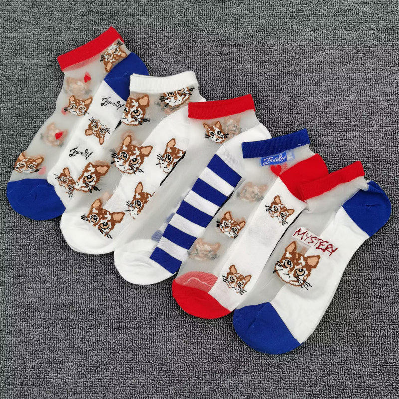 玻璃丝袜子女夏季薄款短筒棉底袜日系可爱卡通透明卡丝潮袜水晶袜