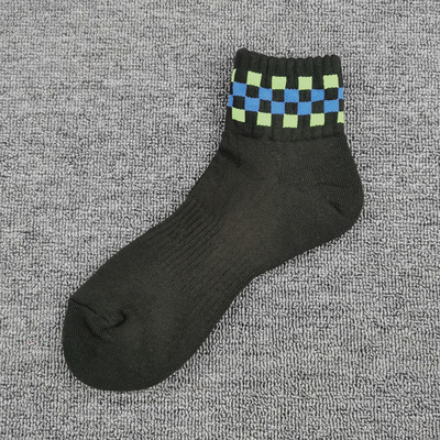 加厚棋盘格全棉短筒袜吸汗春秋