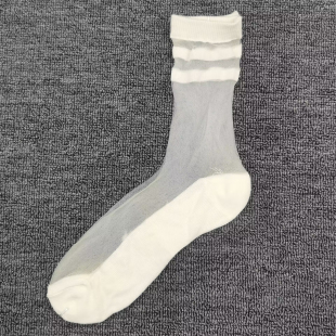 透气透明耐磨条纹女袜 薄款 2双装 微瑕疵发黄水晶丝棉底中筒袜夏季