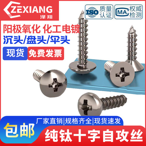 TA2纯钛自攻螺丝盘头沉头十字
