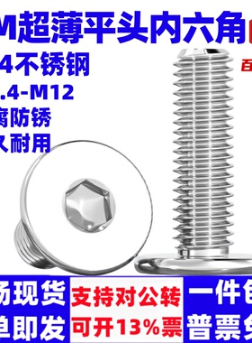 泽翔304不锈钢CM超薄头大平头内六角螺丝钉C头极低扁平头M2M3M4M5