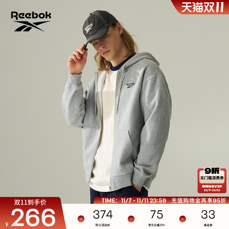 Reebok锐步官方24年新款男女后背复古图案休闲时尚针织夹克外套