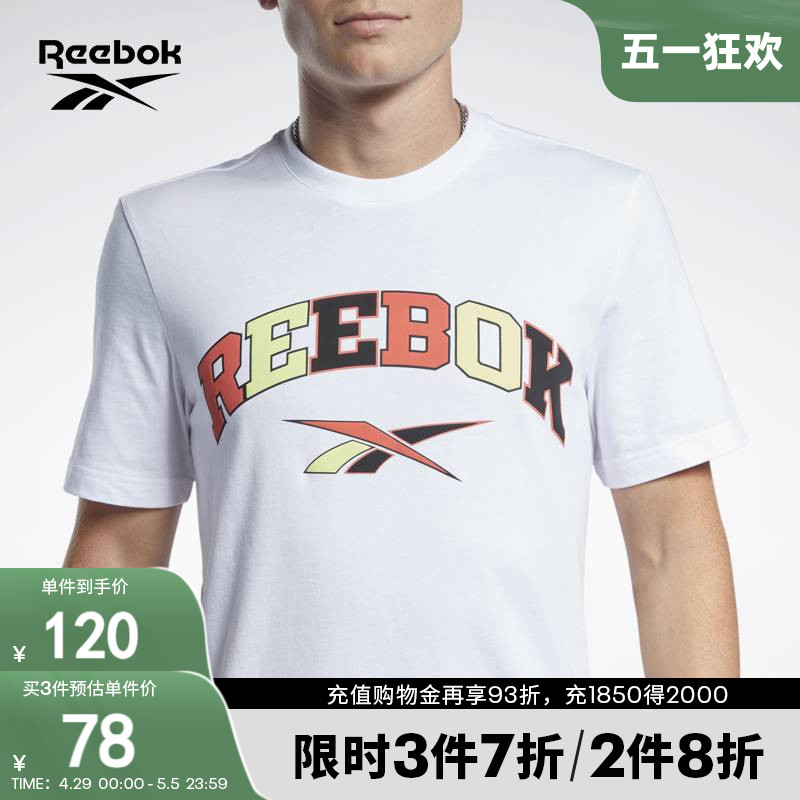 Reebok锐步官方情侣款TEE复古经典舒适圆领LOGO印花休闲短袖T恤