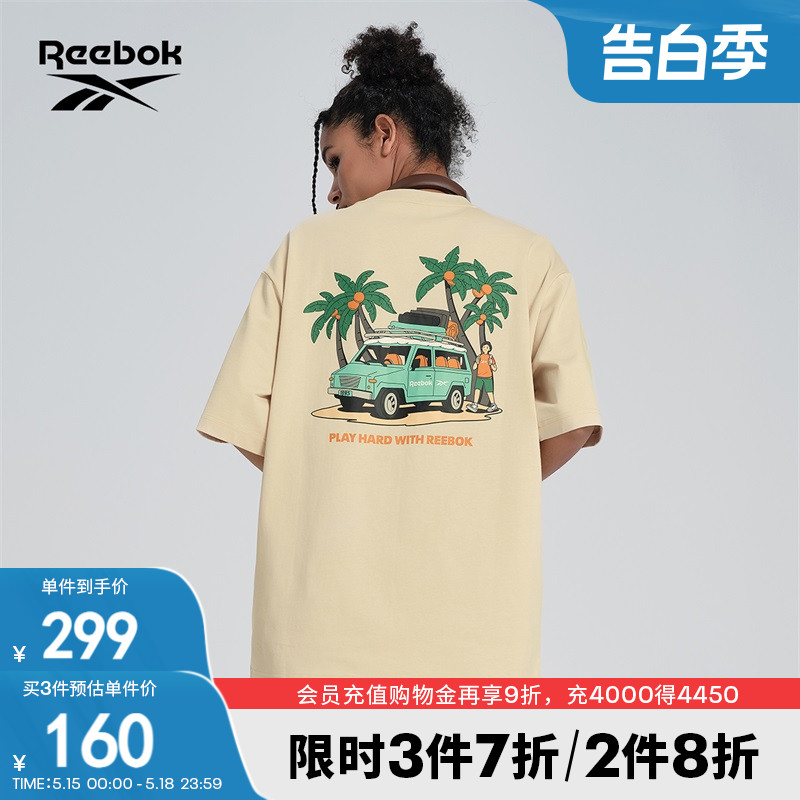 Reebok锐步官方24春夏新款男女圆领针织运动休闲时尚印花短袖T恤