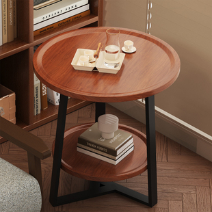 轻奢小户型客厅茶几简约现代家用圆形双层边几民宿酒店沙发小边几