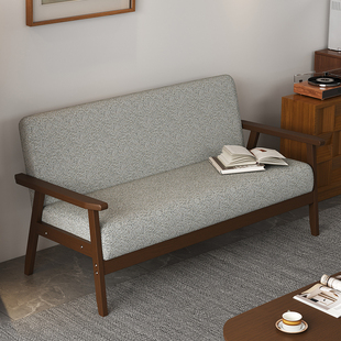 小户型客厅双人实木沙发卧室小型中古风不占地方的店铺用两人位椅