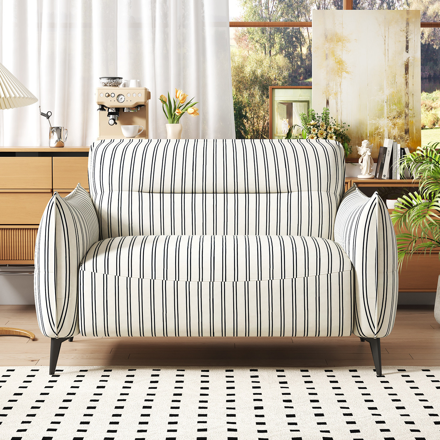 法式复古双人直排沙发小户型客厅民宿公寓中古侘寂风条纹布艺沙发,住宅家具,布艺沙发,淘宝优惠券,粉丝福利购,淘宝优惠卷
