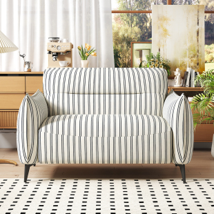 复古双人直排沙发小户型客厅民宿公寓中古侘寂风条纹布艺沙发 法式