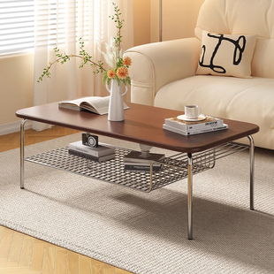 小户型茶几复古客厅家用金属不锈钢中古风茶桌子新款极简长方形