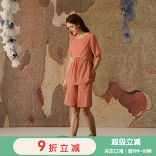 朵朵可可睡衣女春夏新款 纯棉圆领收腰系带短袖 短裤 甜美家居服套装