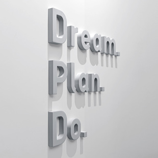 浅灰色励志格言艺术微水泥立体字母数字墙贴高级灰白质感酒店民宿