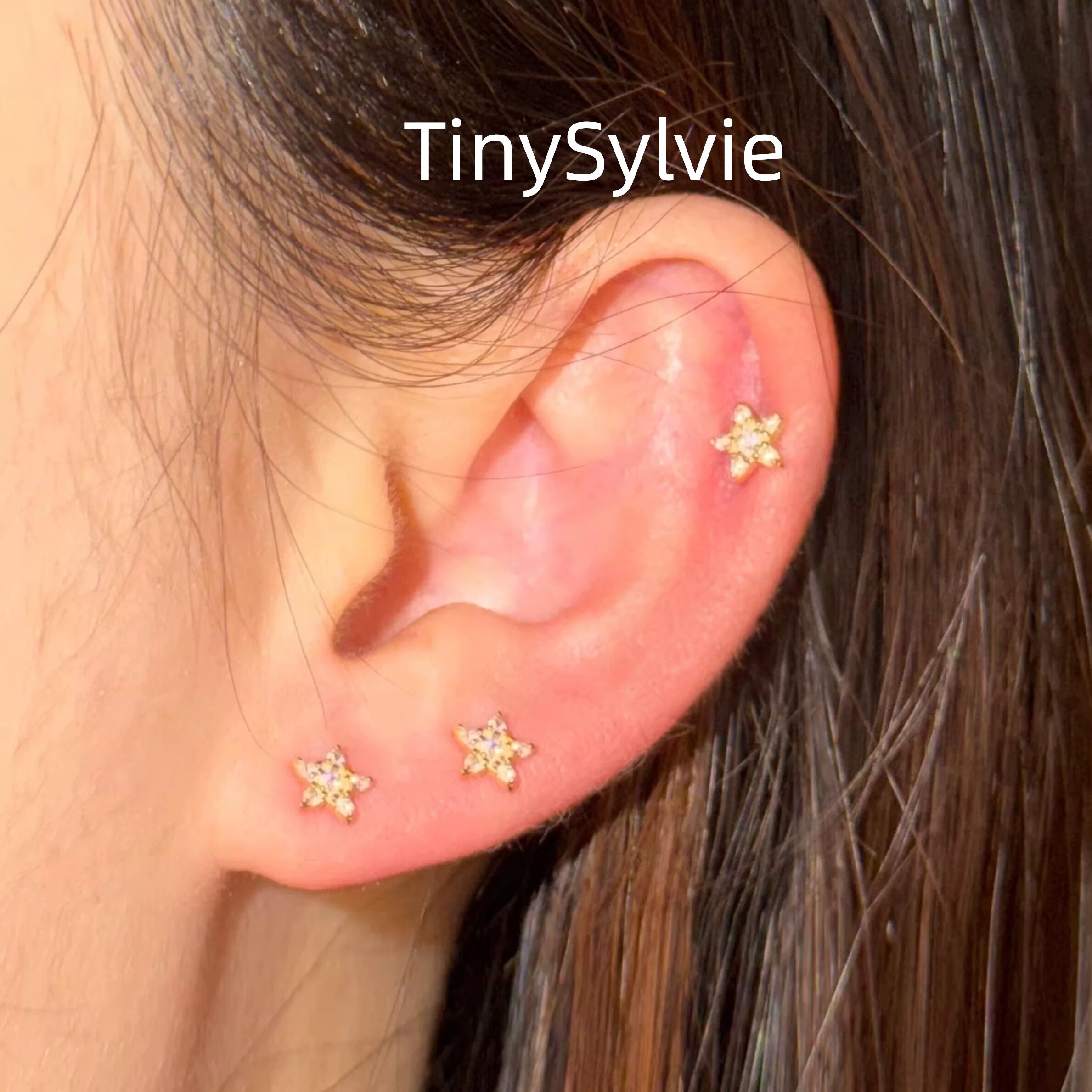 TinySylvie【一隅小钉 淡远温柔】女士金色个性简约星形小巧耳钉