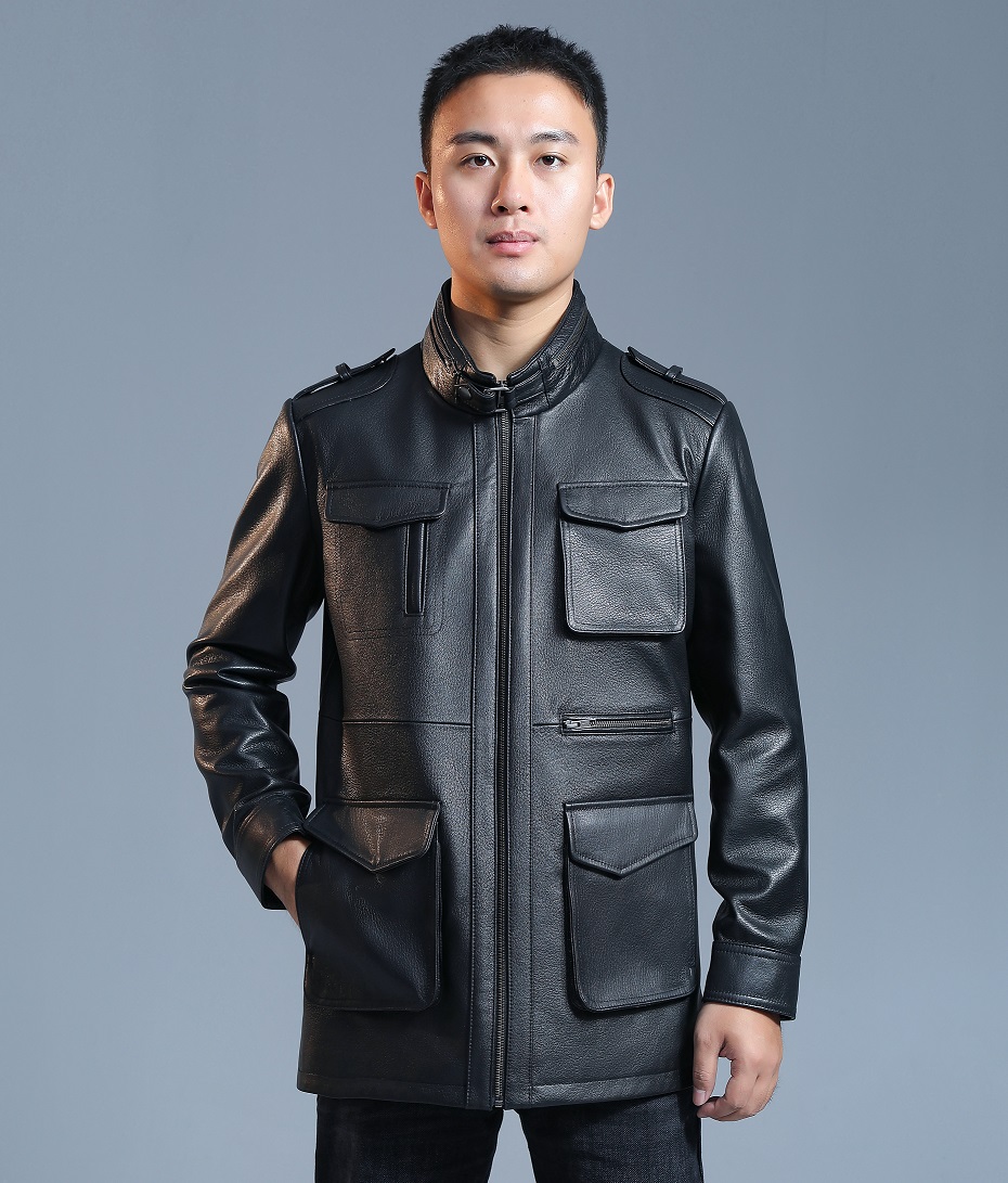 BGSD2025年新款 男士山羊皮 M65野战风真皮中长款大衣百搭时尚