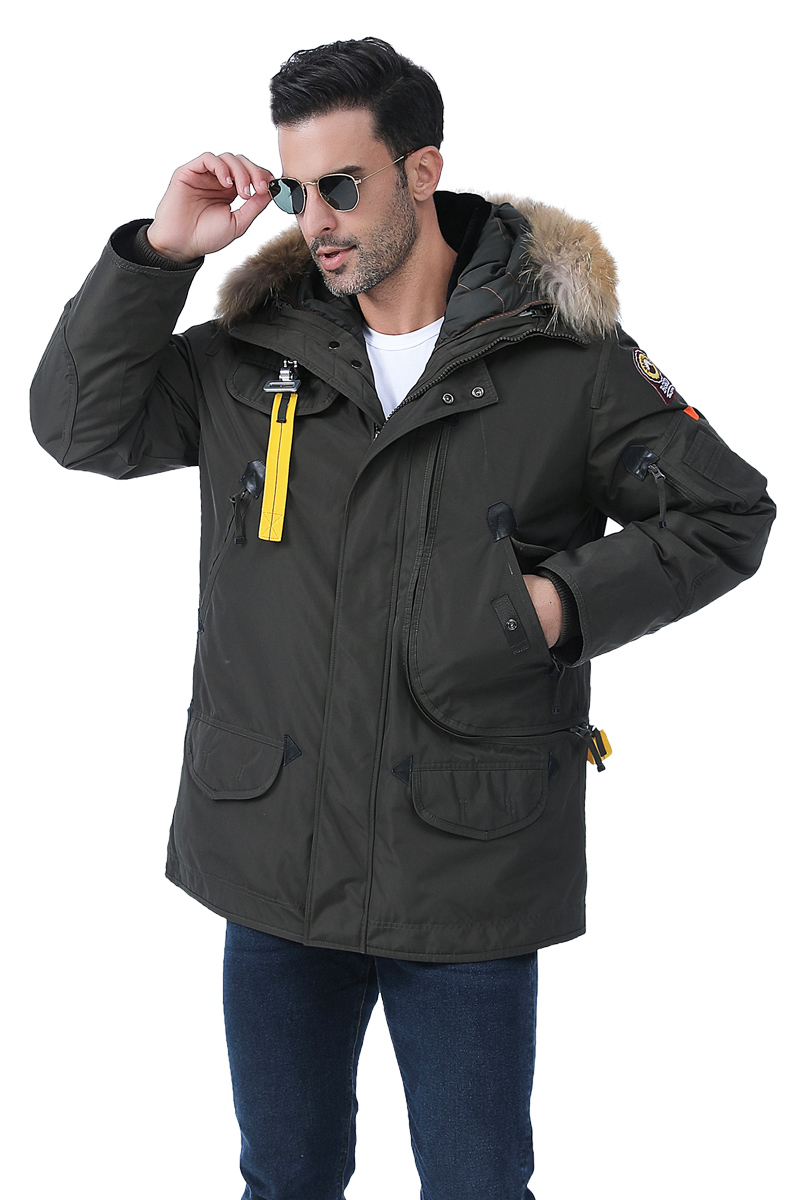 男士复古工装三合一加厚羽绒服中长外套 可脱卸内胆 貉子毛毛领