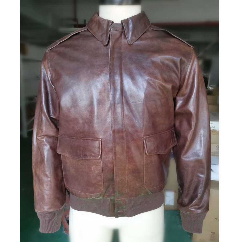 BGSD二战经典军旅风空军飞行夹克真皮皮衣蜡染牛皮A2复古外套