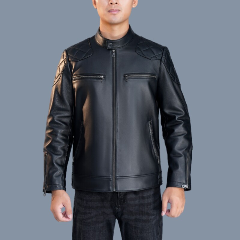 BGSD男士真皮夹克修身外套 贝克汉姆同款绵羊皮立领机车服皮衣