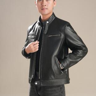 BGSD男士真皮皮衣秋冬黑色立领时尚蜥蜴纹牛皮夹克 黄仁勋同款