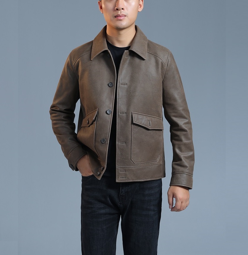 BGSD男士秋冬真皮皮衣外套 复古商务时尚休闲水晶牛皮皮夹克