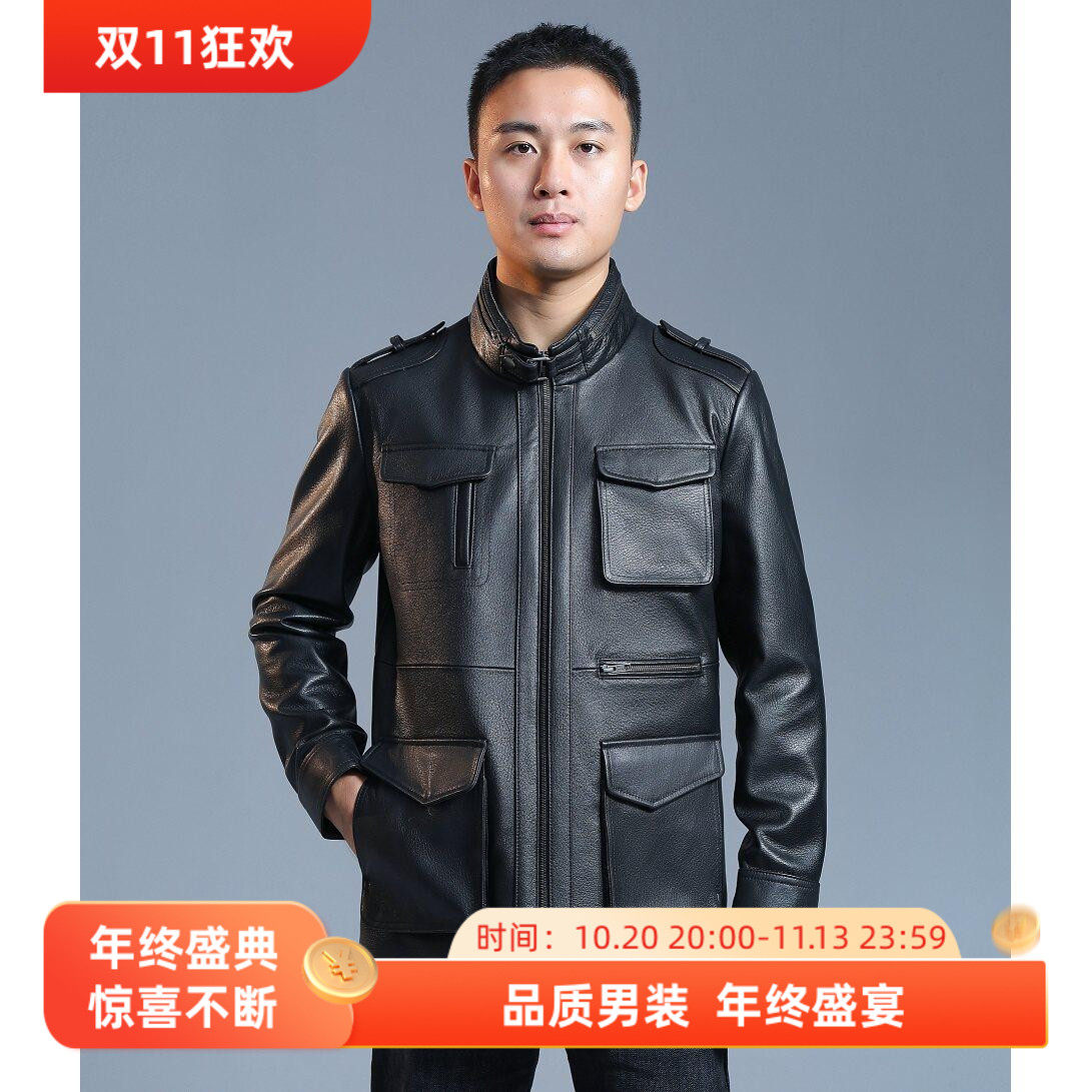 BGSD2025年新款 男士山羊皮 M65野战风真皮中长款大衣百搭时尚