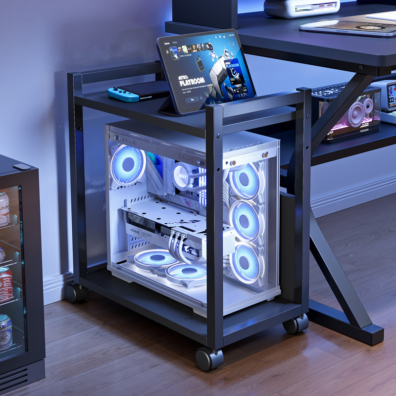 电竞房电脑主机托架多层可移动机箱底座置物架落地家用桌下小推车