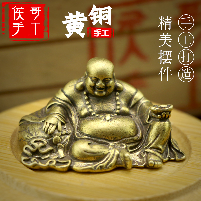 手工纯黄铜小佛像实心铜器弥勒佛布袋佛像卧佛桌面铜摆件茶宠
