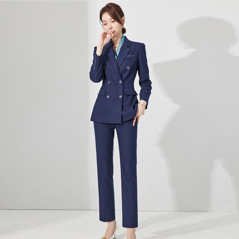 春秋新款时尚女装职业女裤套装双排扣修身显瘦白领工作服正装
