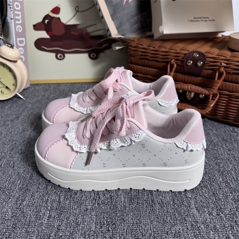 蕾丝花边灰粉厚底德训板鞋2026新款学生百搭韩版运动休闲小白鞋子,女鞋,休闲板鞋,淘宝优惠券,粉丝福利购,淘宝优惠卷