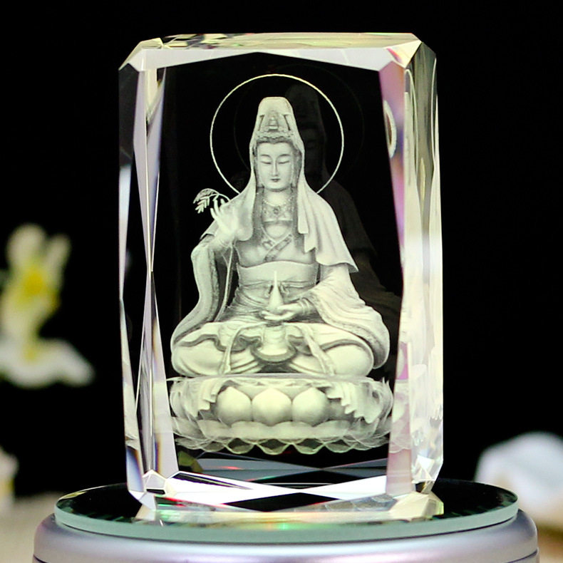 3D水晶菩萨文殊普贤观音地藏王老子佛像家居客厅工艺品摆件