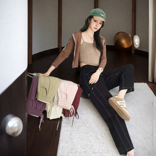 五只白鹅2503舒柔特免烫抗皱休闲直筒裤 防晒高腰宽松 女春夏季