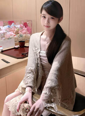Naicha晚秋清霜新中式抹胸毛衣披肩套装秋冬新款千金感小个子礼服
