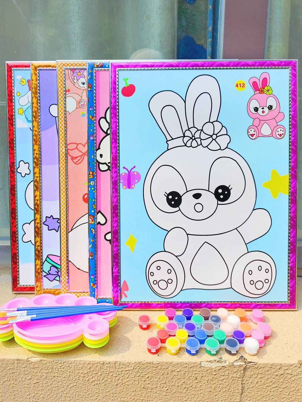 儿童画画涂色泡沫板广场涂鸦画板颜料水彩画diy水粉画摆摊套装