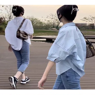 设计感小众宽松显瘦防晒休闲衬衣小衫 白色半袖 新款 衬衫 上衣 女夏季