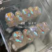 Ash美甲纯手工高定可拆卸穿戴甲假指甲贴片满钻幻彩爆闪成品孕妇