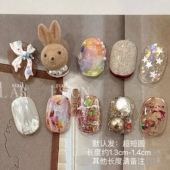 Ash美甲纯手工穿戴甲立体兔子蝴蝶结可爱短甲成品孕妇贴片牢固