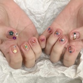 Ash美甲定制可拆卸纯手工穿戴甲亮片花朵宫廷假指甲贴片成品孕妇