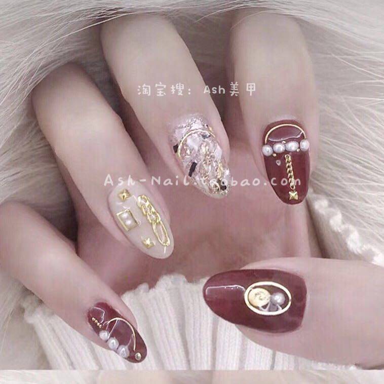 ash定制可拆卸美甲甲片新年新娘甲成品贴片红色牢固持久防水中长