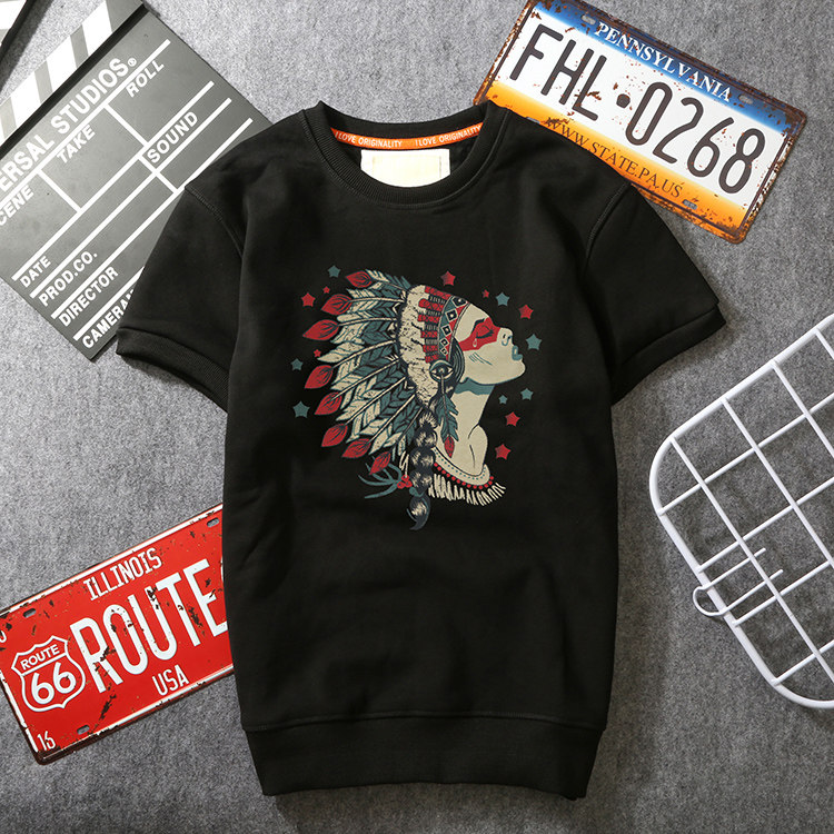 秋冬新款加绒加厚短袖T恤男韩版宽松圆领套头大码半袖保暖内衣潮