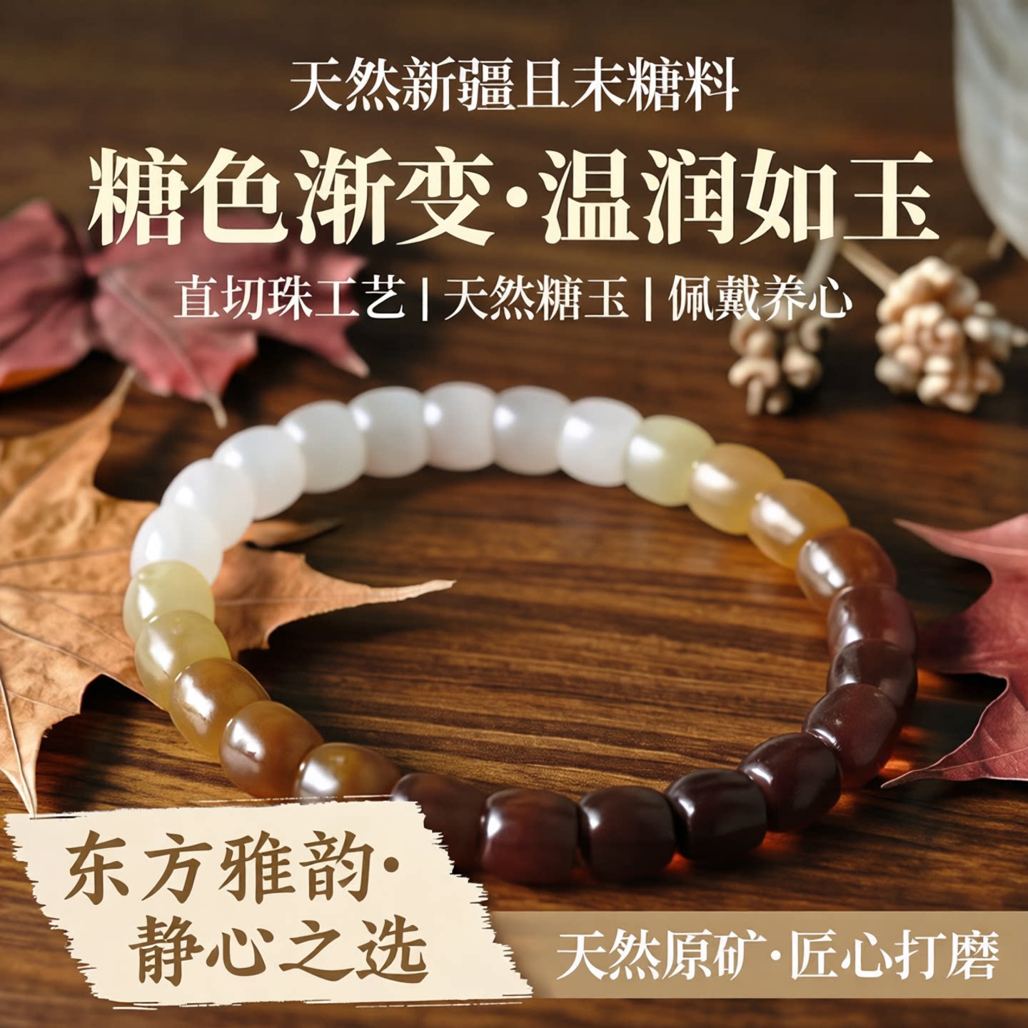 天然且末糖料直切珠糖色渐变手串图片