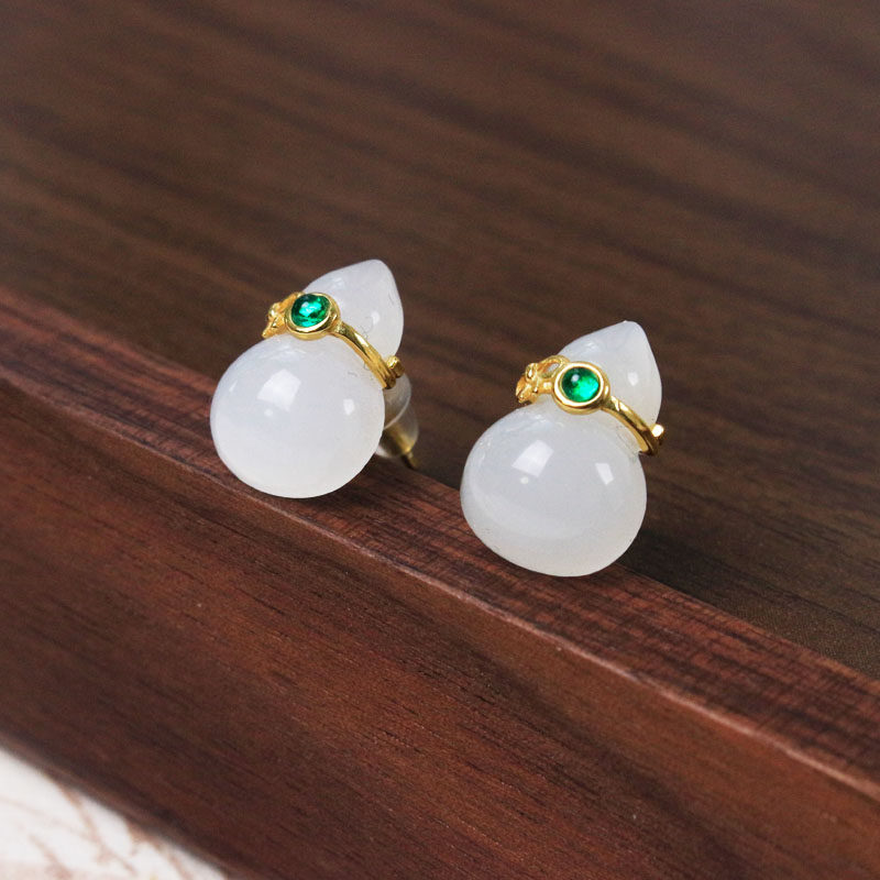 925纯银镶嵌天然和田白玉葫芦耳钉轻奢国风玉石耳钉羊脂白玉耳饰,珠宝/钻石/翡翠,耳饰,淘宝优惠券,粉丝福利购,淘宝优惠卷