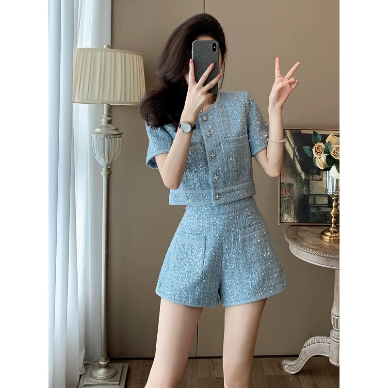 夏装名媛气质短袖小香风套装女小个子减龄洋气短裤两件套日常,女装/女士精品,常规大码外套,淘宝优惠券,粉丝福利购,淘宝优惠卷