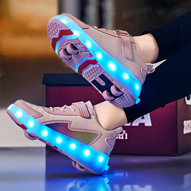 儿童暴走鞋学生四轮暴走滑轮鞋男童女童暴走鞋四轮隐形变形溜冰鞋