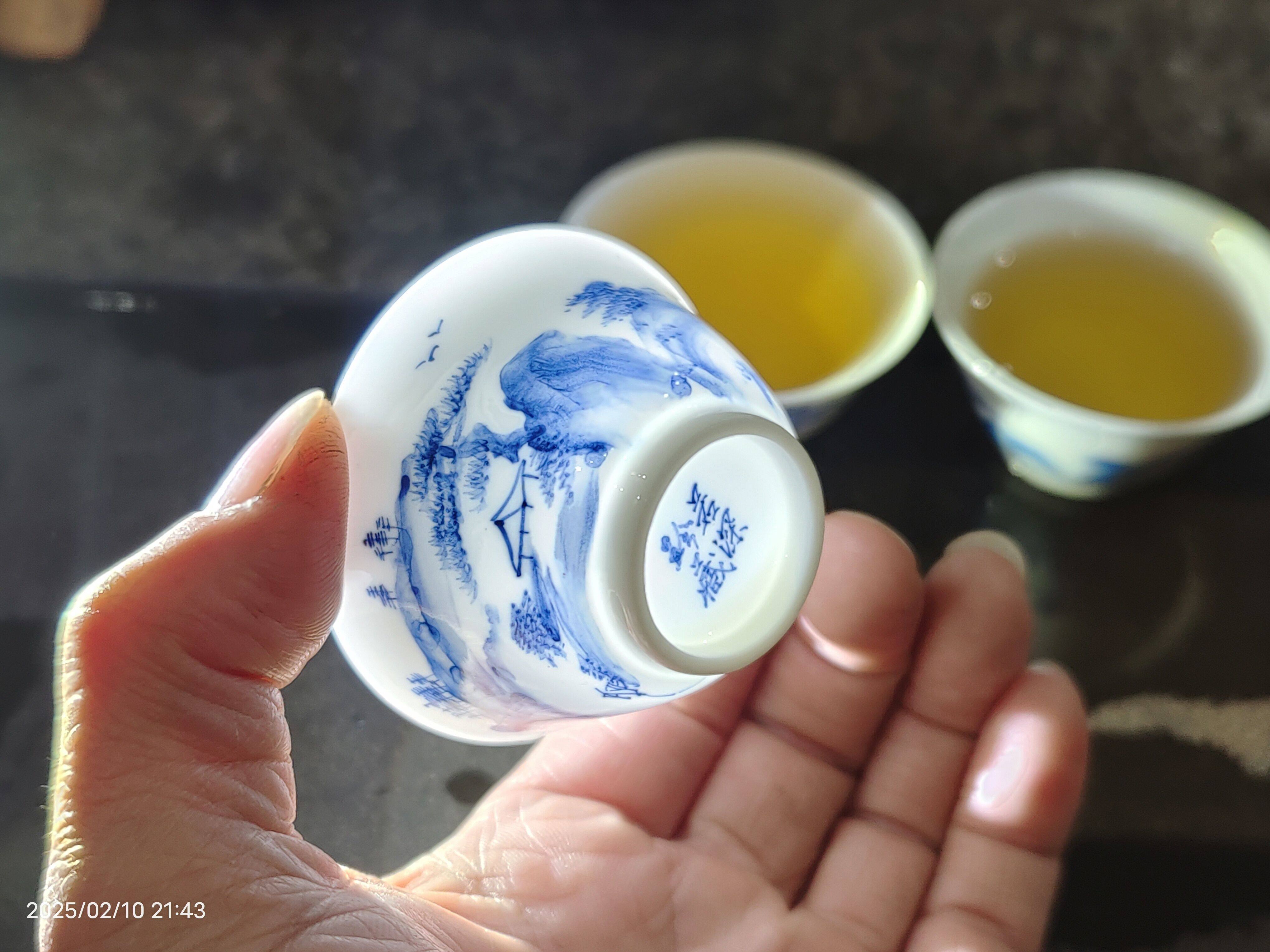 潮汕工 夫茶纯手工手绘青花瓷茶杯若深珍藏釉下彩小茶陶瓷 茶杯品